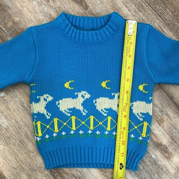 Vintage Kids Crewneck Sweater Counting Sheep Easter Teal Blue Size 24 Months - Picture 8 of 10